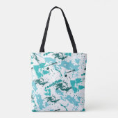 Blauwgroen en witte verfspetters tote bag (Achterkant)