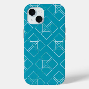 Blauwgroen en witte vierkante bloemblaadjes iPhone 15 case