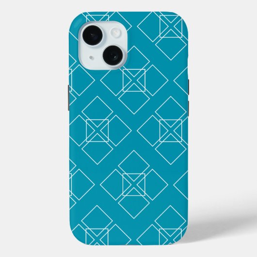 Blauwgroen en witte vierkante bloemblaadjes Case-Mate iPhone case (Achterkant)