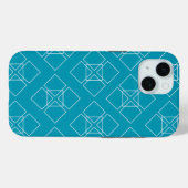 Blauwgroen en witte vierkante bloemblaadjes Case-Mate iPhone case (Achterkant (horizontaal))