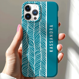 Blauwgroen en witte visgraat gepersonaliseerde naa iPhone 15 case