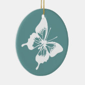 Blauwgroen en witte vlinder keramisch ornament (Rechts)