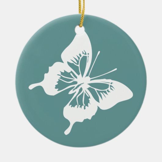 Blauwgroen en witte vlinder keramisch ornament (Voorkant)