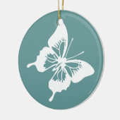 Blauwgroen en witte vlinder keramisch ornament (Links)