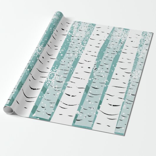 Blauwgroen en witte vogelboom in de winterkunst cadeaupapier (Uitgerold)