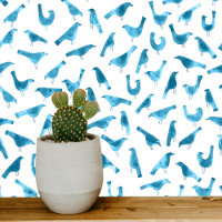 Blauwgroen en witte vogels Waterverf Kunst