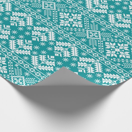 Blauwgroen en witte winterfeestdag cadeaupapier (Hoek)