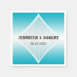 Blauwgroen en witte Zebra Diamond bruiloft servet