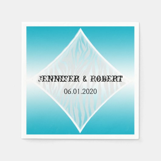 Blauwgroen en witte Zebra Diamond bruiloft servet (Voorkant)