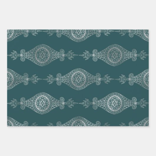 Blauwgroen en zilver Abstract Boho Patroon Inpakpapier Vel (Voorkant 3)