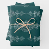 Blauwgroen en zilver Abstract Boho Patroon Inpakpapier Vel (In situ)