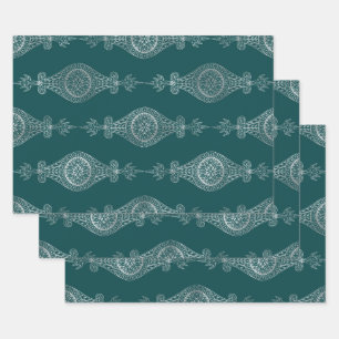 Blauwgroen en zilver Abstract Boho Patroon Inpakpapier Vel