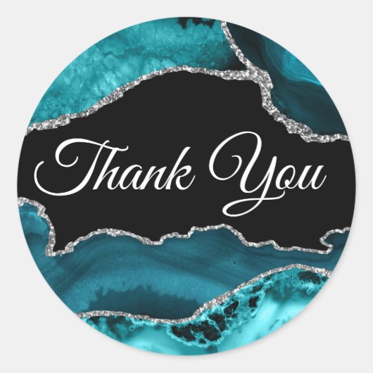 Blauwgroen en zilver Agate Dank u Ronde Sticker (Voorkant)