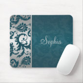 Blauwgroen en zilver Damask Mousepad Muismat (Met muis)
