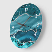 Blauwgroen en zilver Faux Glitter Marble Agate Grote Klok (Hoek)