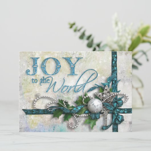 Blauwgroen en zilver feestdagenkaart (Staand voorkant)