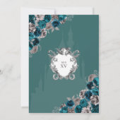 Blauwgroen en zilver Floral Elegant Quinceañera Kaart (Achterkant)