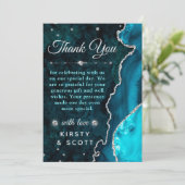 Blauwgroen en zilver glitter Agate en marmer Weddi Bedankkaart (Staand voorkant)