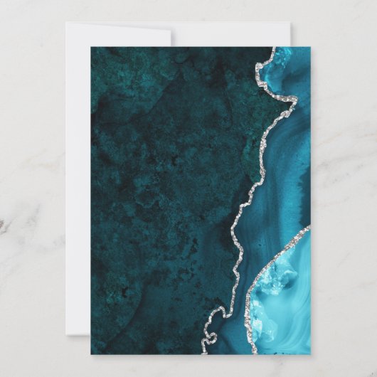 Blauwgroen en zilver glitter Agate en marmer Weddi Bedankkaart (Achterkant)