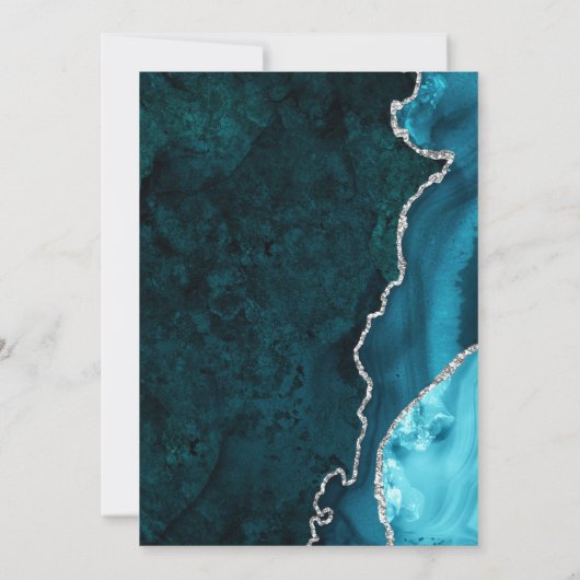 Blauwgroen en zilver glitter Agate en marmer Weddi Kaart (Achterkant)