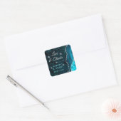 Blauwgroen en zilver glitter Agate en marmer Weddi Vierkante Sticker (Envelop)