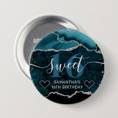 Blauwgroen en zilver Glitter Agate Marble Sweet 16 Ronde Button 7,6 Cm (Voorkant /achterkant)