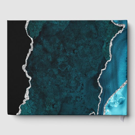 Blauwgroen en zilver Glitter Agate Weddenschap Boe Gastenboek (Achterkant)