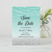 Blauwgroen en Zilver Glitter sparen de Kaart van d (Staand voorkant)