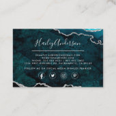 Blauwgroen en zilver Glitter Waterverf Gilded Agat Visitekaartje (Achterkant)