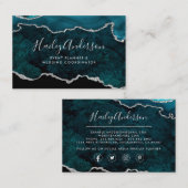 Blauwgroen en zilver Glitter Waterverf Gilded Agat Visitekaartje (Voorkant / Achterkant)