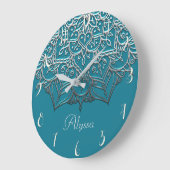 Blauwgroen en zilver Mandala Elegant Minimal Moroc Grote Klok (Hoek)