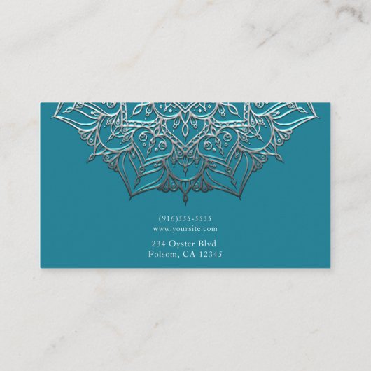 Blauwgroen en zilver Mandala Elegant Minimal Moroc Visitekaartje (Achterkant)