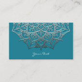 Blauwgroen en zilver Mandala Elegant Minimal Moroc Visitekaartje (Voorkant)