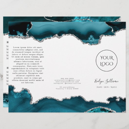 blauwgroen en zilveragaatbrochure (Voorkant / Achterkant)