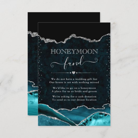 Blauwgroen en zilveren agaat bruiloft huwelijksrei informatiekaartje (Voorkant / Achterkant)