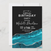 Blauwgroen en zilveren agaat Virtual Birthday Invi Kaart (Voorkant)
