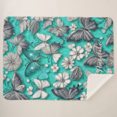 Blauwgroen en Zilveren Butterflies Gepersonaliseer Sherpa Deken (Voorkant (horizontaal))