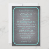 Blauwgroen en Zilveren Chalkboard Wedding Invitati Kaart (Voorkant)