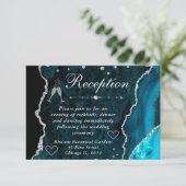 Blauwgroen en zilveren faux glitter Agate Receptio Informatiekaartje (Staand voorkant)