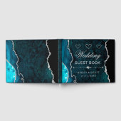 Blauwgroen en zilveren faux Glitter Agate Wedding Gastenboek (Volledig)