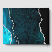 Blauwgroen en zilveren faux Glitter Agate Wedding Gastenboek (Achterkant)