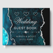 Blauwgroen en zilveren faux Glitter Agate Wedding Gastenboek (Voorkant)