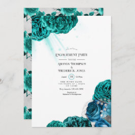 Blauwgroen en zilveren Floral Wedding Engagement P Kaart