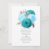 Blauwgroen en zilveren Floral Wedding Kaart (Voorkant)