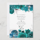 Blauwgroen en zilveren Floral Wedding QR Code Rsvp Kaart (Voorkant)