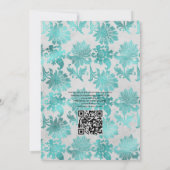 Blauwgroen en zilveren Floral Wedding QR Code Rsvp Kaart (Achterkant)
