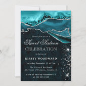 Blauwgroen en zilveren Glitter Agaat Sweet 16 Kaart (Voorkant)