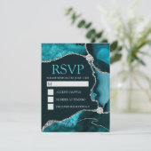 Blauwgroen en Zilveren Glitter Agate Birthday Part RSVP Kaartje (Staand voorkant)