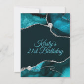 Blauwgroen en Zilveren Glitter Agate Birthday Part RSVP Kaartje (Achterkant)