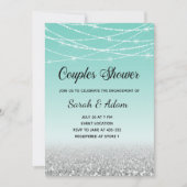 Blauwgroen en zilveren glitter koppels doucheuitno kaart (Voorkant)